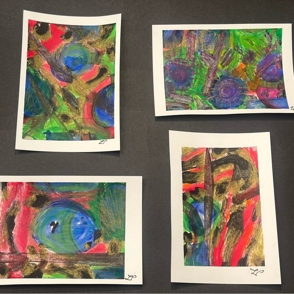 Vibrant Abstract Art Set - Red, Blue, Green, Gold